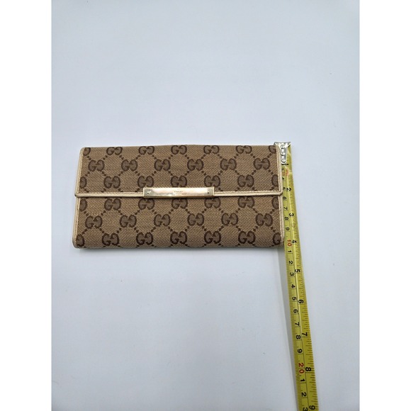 Gucci GG Canvas Monogram Beige Brown Long‎ Wallet Designer Women's - Picture 9 of 12